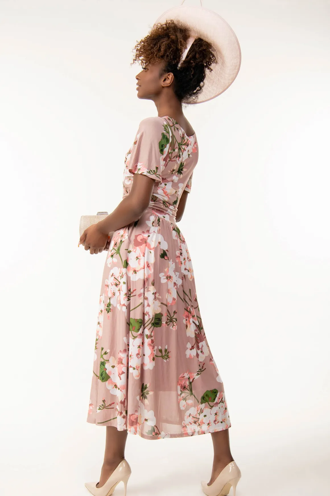 Gianna Floral Midi Dress, Dusty Pink