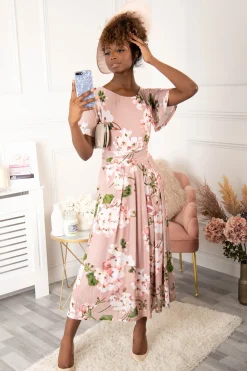 Gianna Floral Midi Dress, Dusty Pink
