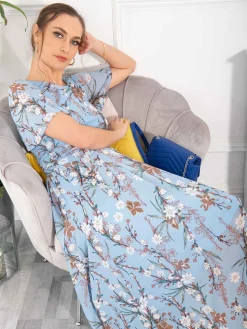 Gianna Floral Midi Dress, Light Blue