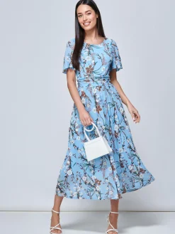 Gianna Floral Midi Dress, Light Blue