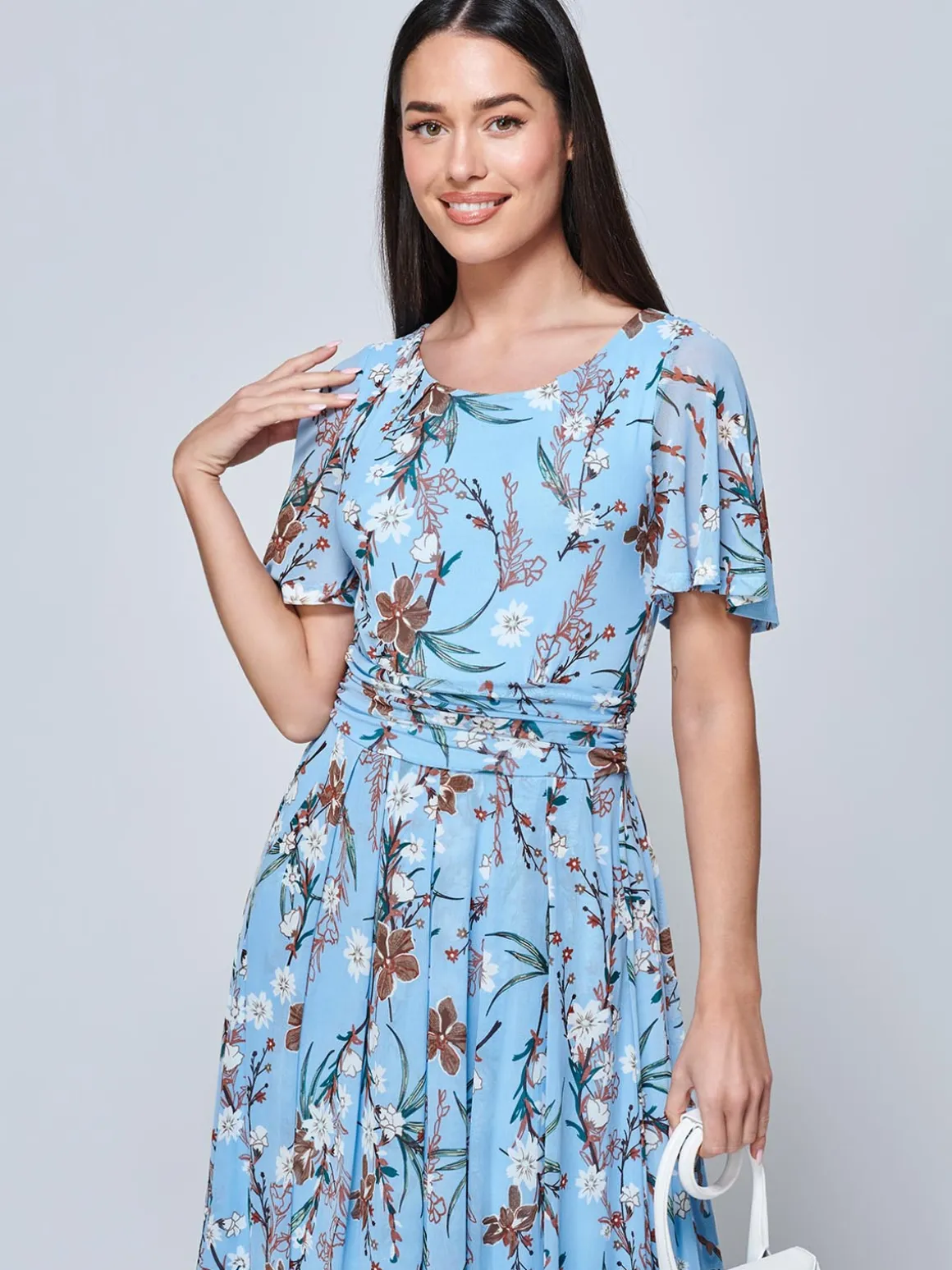Gianna Floral Midi Dress, Light Blue