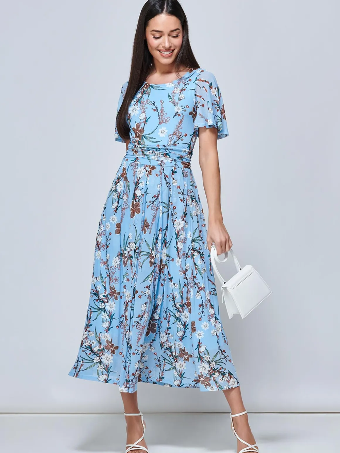 Gianna Floral Midi Dress, Light Blue