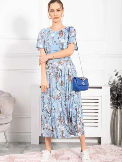 Gianna Floral Midi Dress, Light Blue