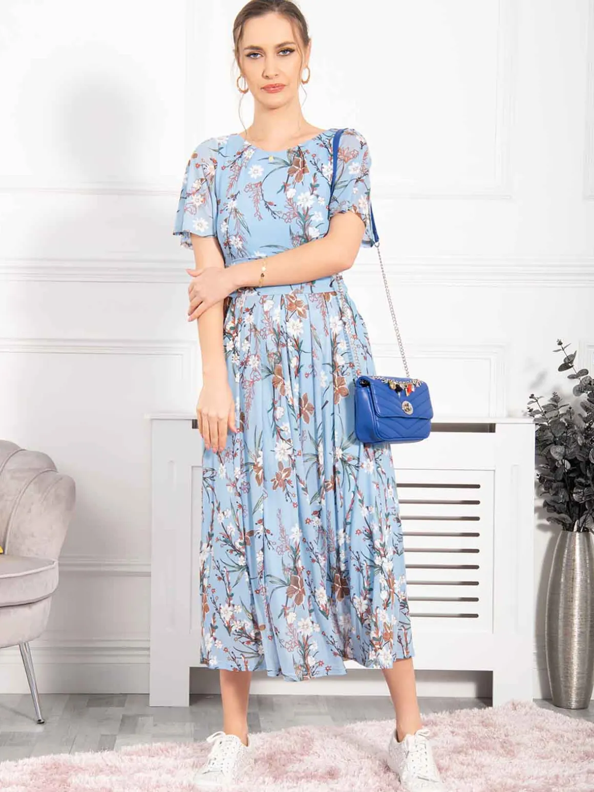 Gianna Floral Midi Dress, Light Blue
