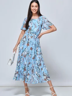 Gianna Floral Midi Dress, Light Blue