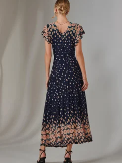Gina Mirrored Print Mesh Maxi Dress, Navy Multi