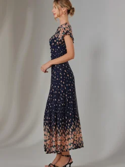 Gina Mirrored Print Mesh Maxi Dress, Navy Multi