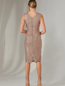 Gittel Sequin Bodycon Midi Dress, Brown Gold