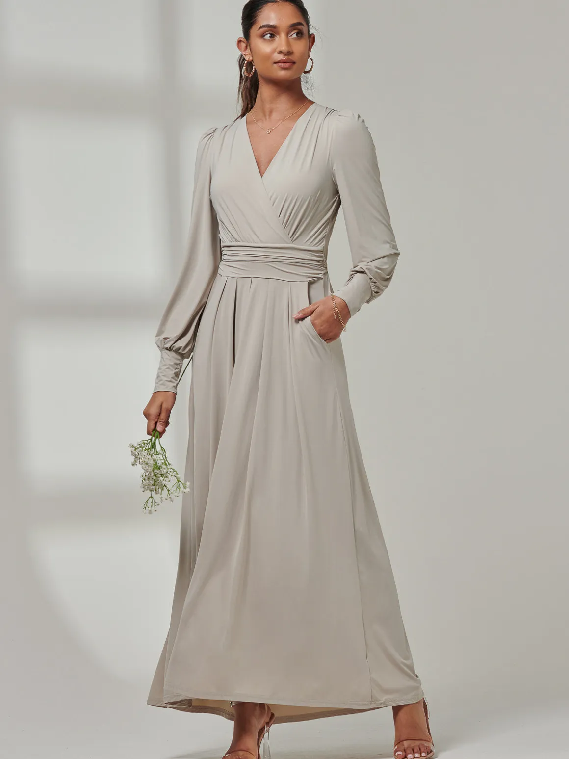 Giulia Long Sleeve Maxi Dress, Dove