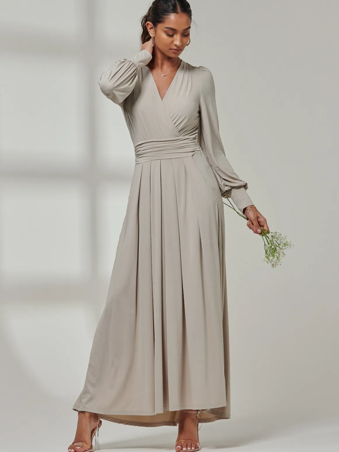 Giulia Long Sleeve Maxi Dress, Dove