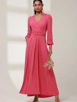 Giulia Long Sleeve Maxi Dress, Hot Pink