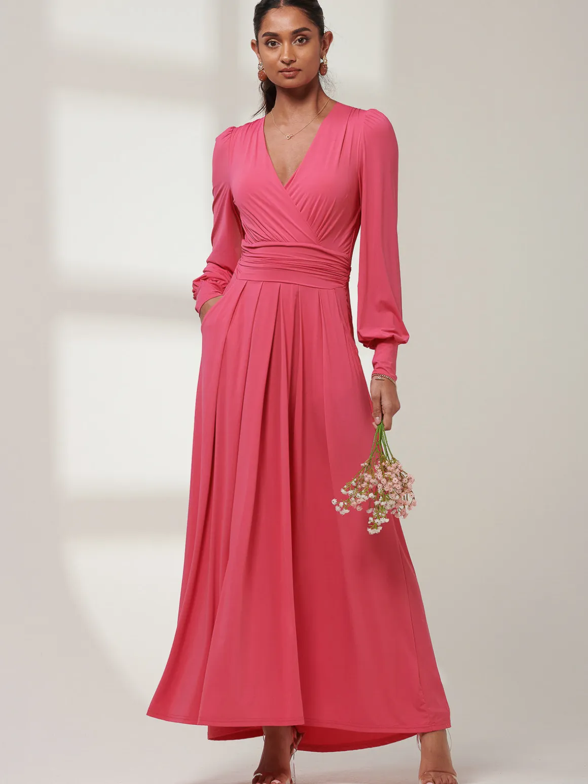 Giulia Long Sleeve Maxi Dress, Hot Pink