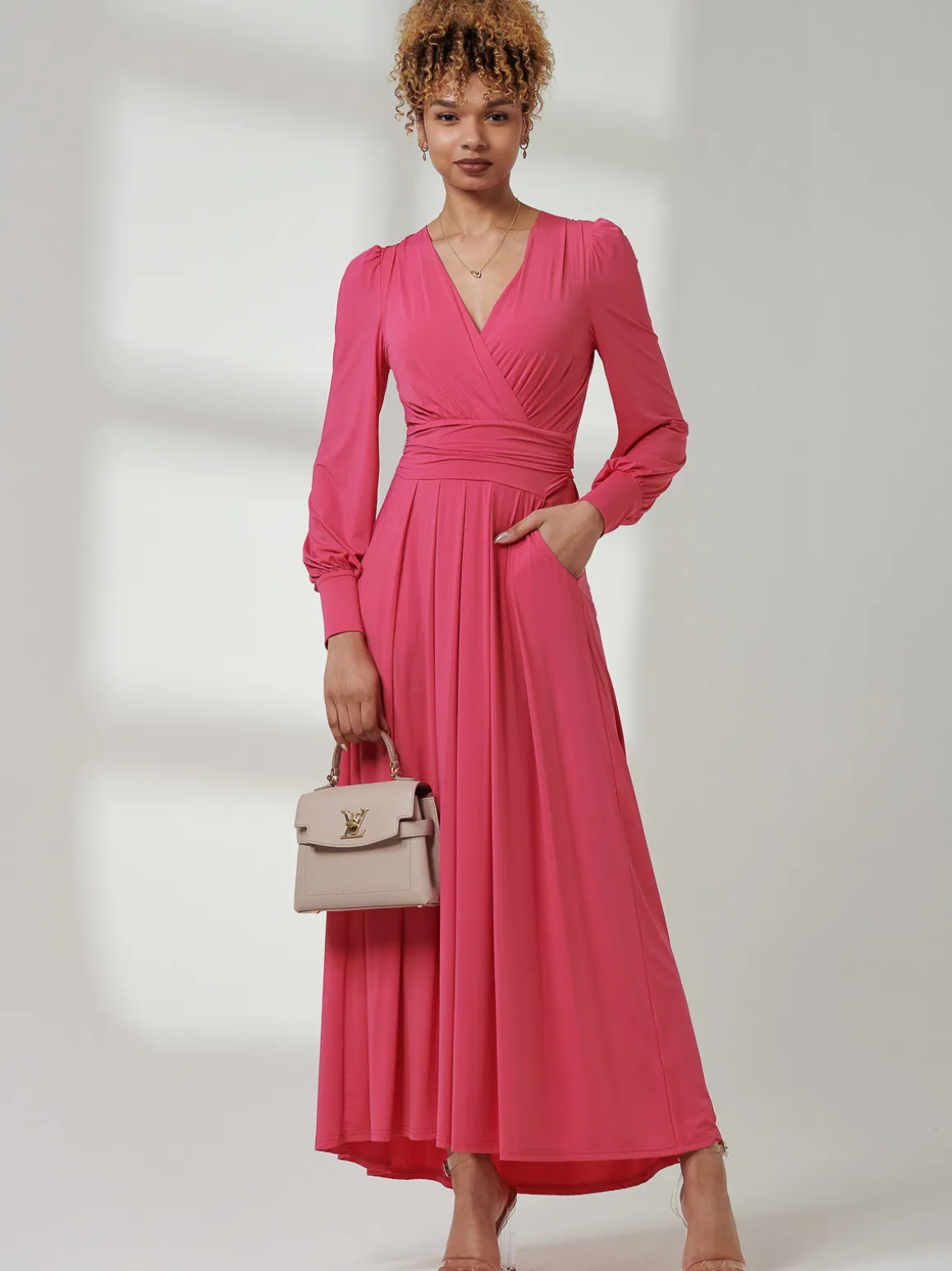 Giulia Long Sleeve Maxi Dress, Hot Pink
