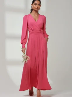 Giulia Long Sleeve Maxi Dress, Hot Pink