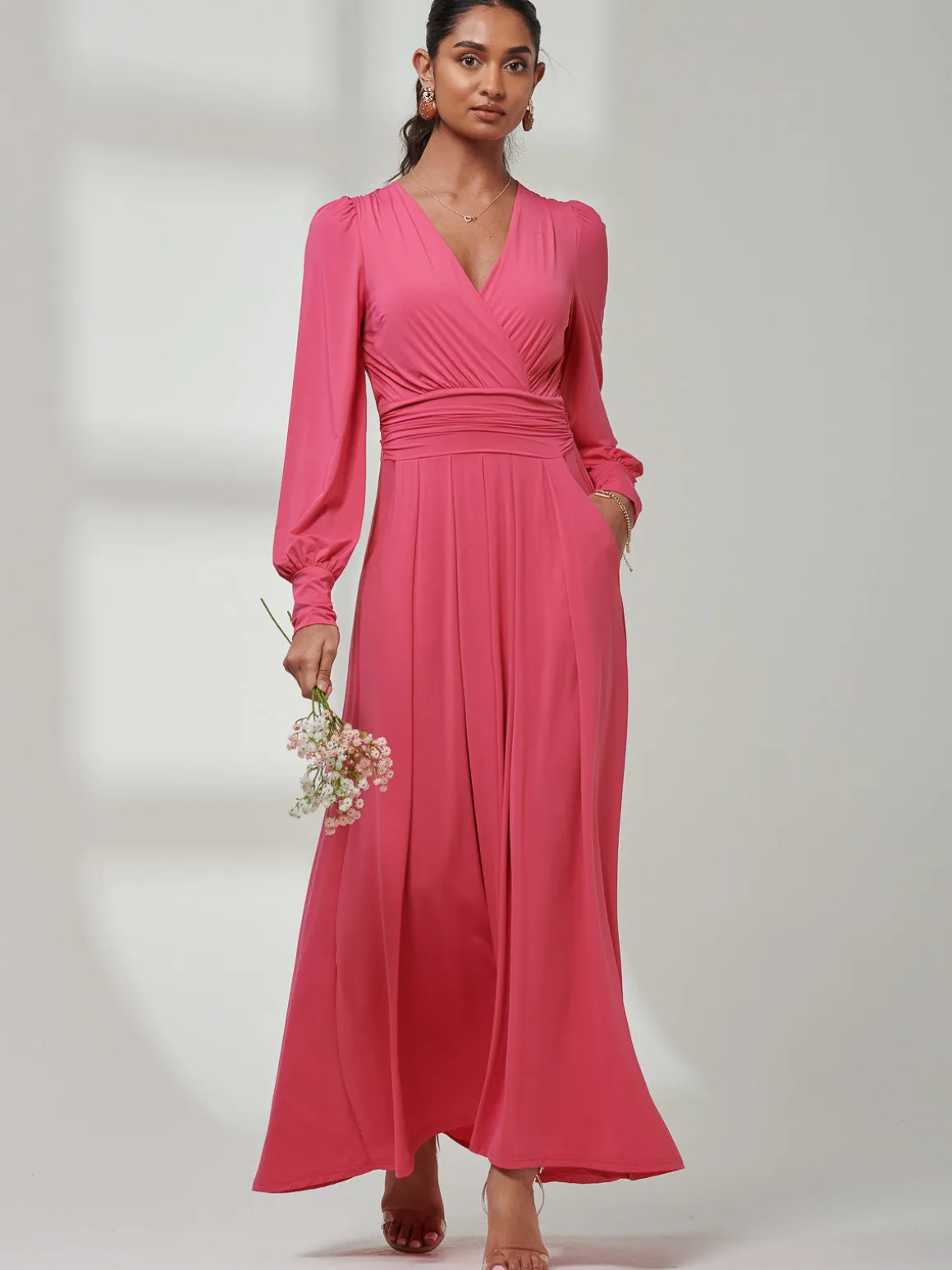 Giulia Long Sleeve Maxi Dress, Hot Pink