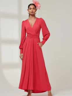 Giulia Long Sleeve Maxi Dress, Red