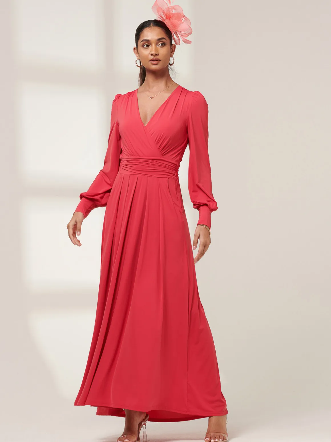 Giulia Long Sleeve Maxi Dress, Red