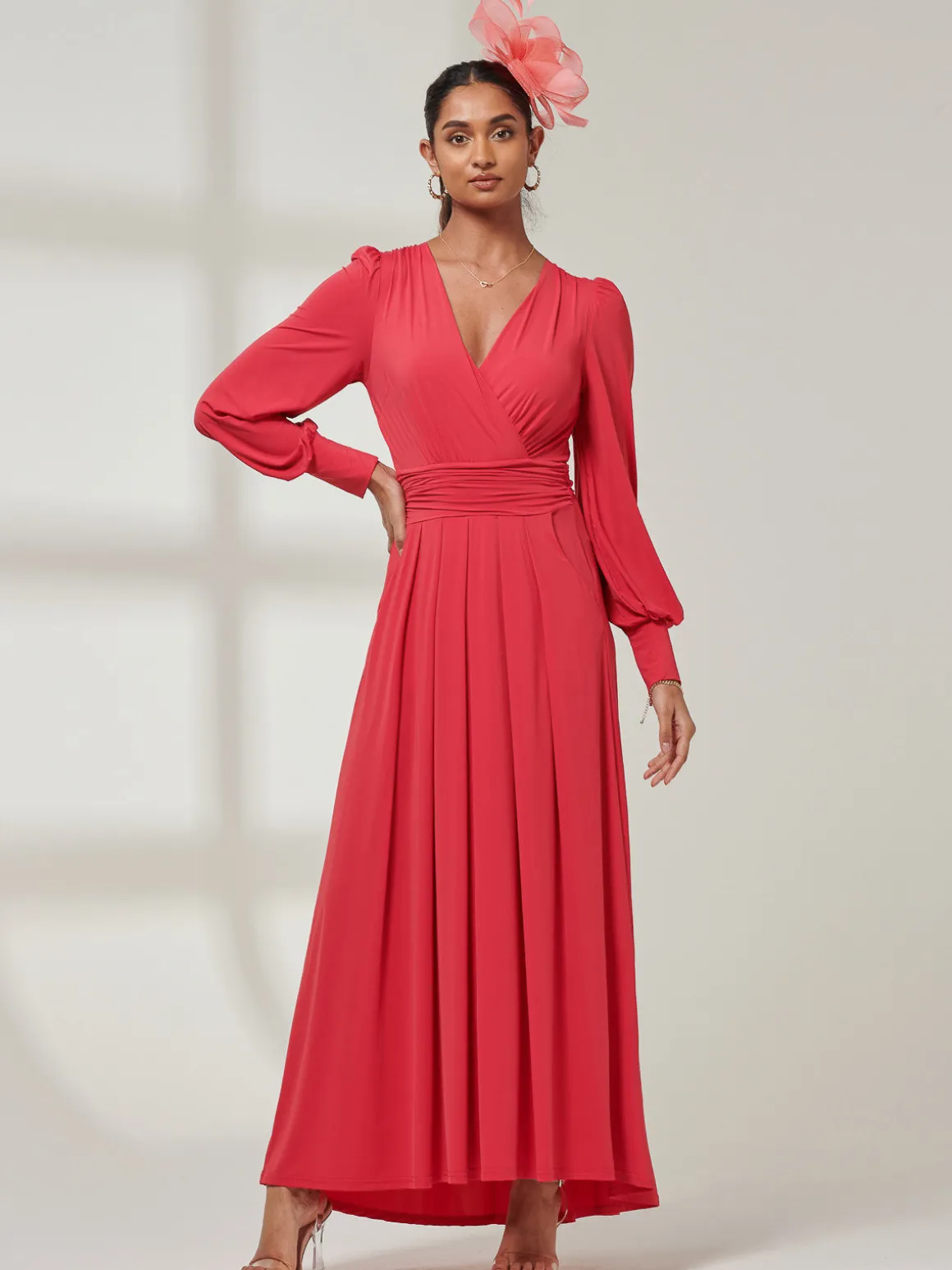 Giulia Long Sleeve Maxi Dress, Red