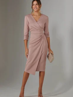 Glitter Wrap Half Sleeve Bodycon Dress, Pink