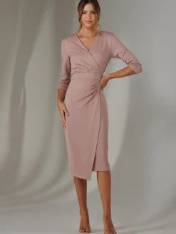Glitter Wrap Half Sleeve Bodycon Dress, Pink