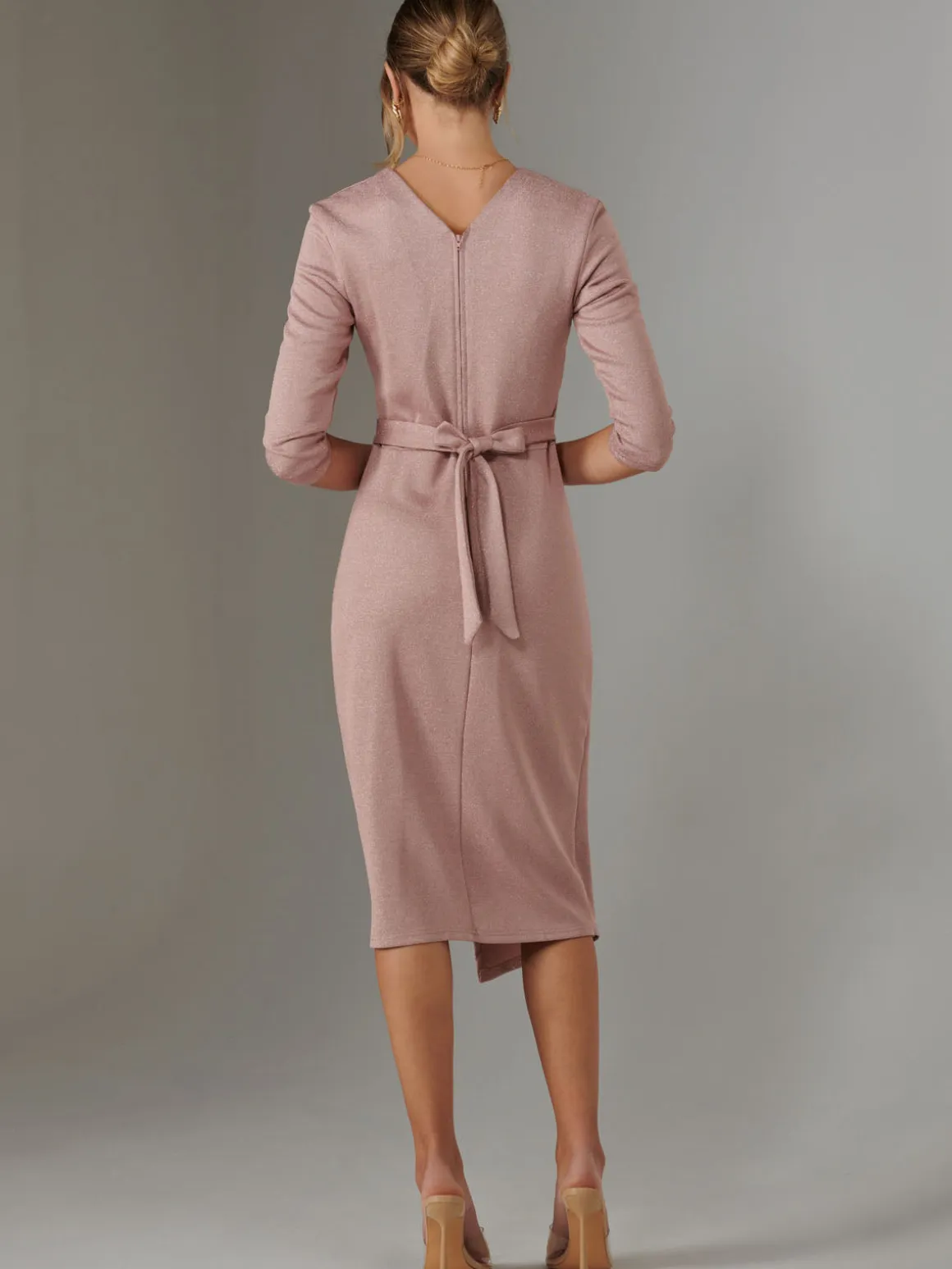 Glitter Wrap Half Sleeve Bodycon Dress, Pink