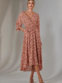 Gold Spot Printed Chiffon Maxi Dress, Orange Multi