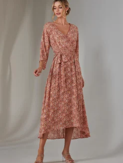 Gold Spot Printed Chiffon Maxi Dress, Orange Multi