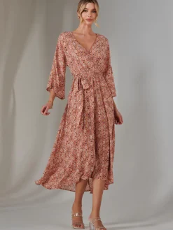 Gold Spot Printed Chiffon Maxi Dress, Orange Multi
