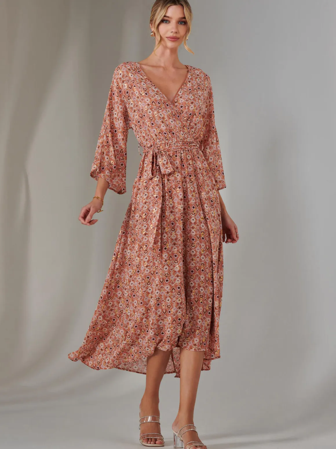 Gold Spot Printed Chiffon Maxi Dress, Orange Multi
