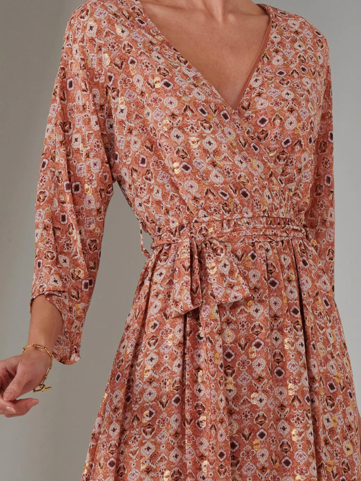 Gold Spot Printed Chiffon Maxi Dress, Orange Multi