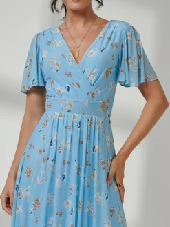 Gracelyn Wrap Front Mesh Maxi Dress, Blue Floral
