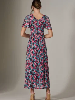 Gracelyn Wrap Front Mesh Maxi Dress, Teal Multi