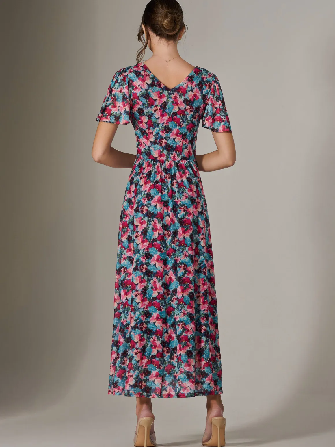Gracelyn Wrap Front Mesh Maxi Dress, Teal Multi