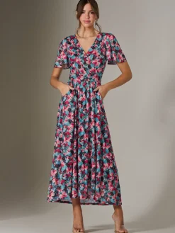 Gracelyn Wrap Front Mesh Maxi Dress, Teal Multi
