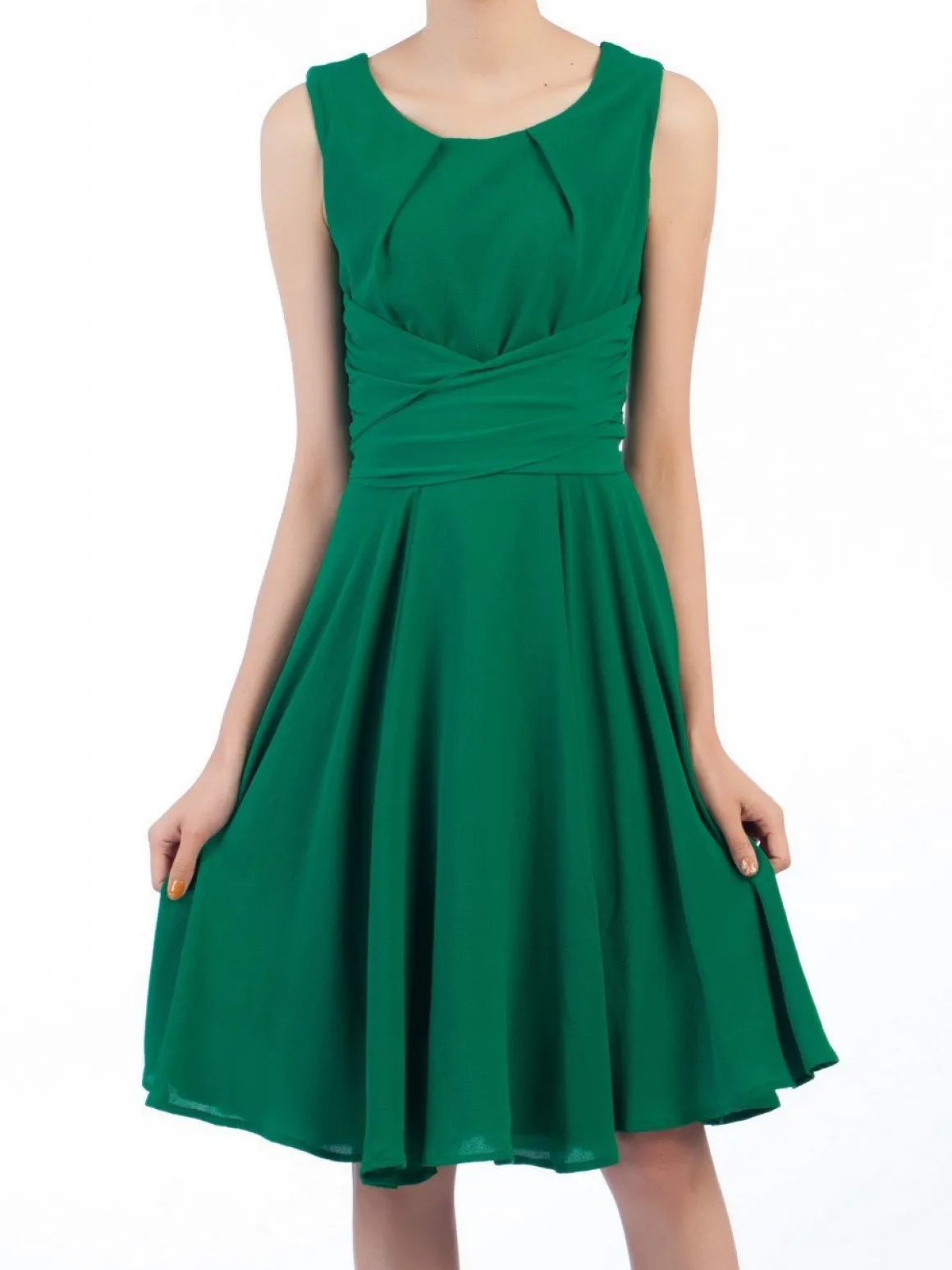 Green Wrap Belted Skater Dress, Green