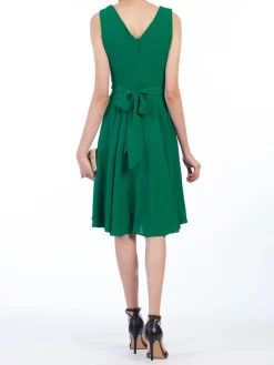 Green Wrap Belted Skater Dress, Green
