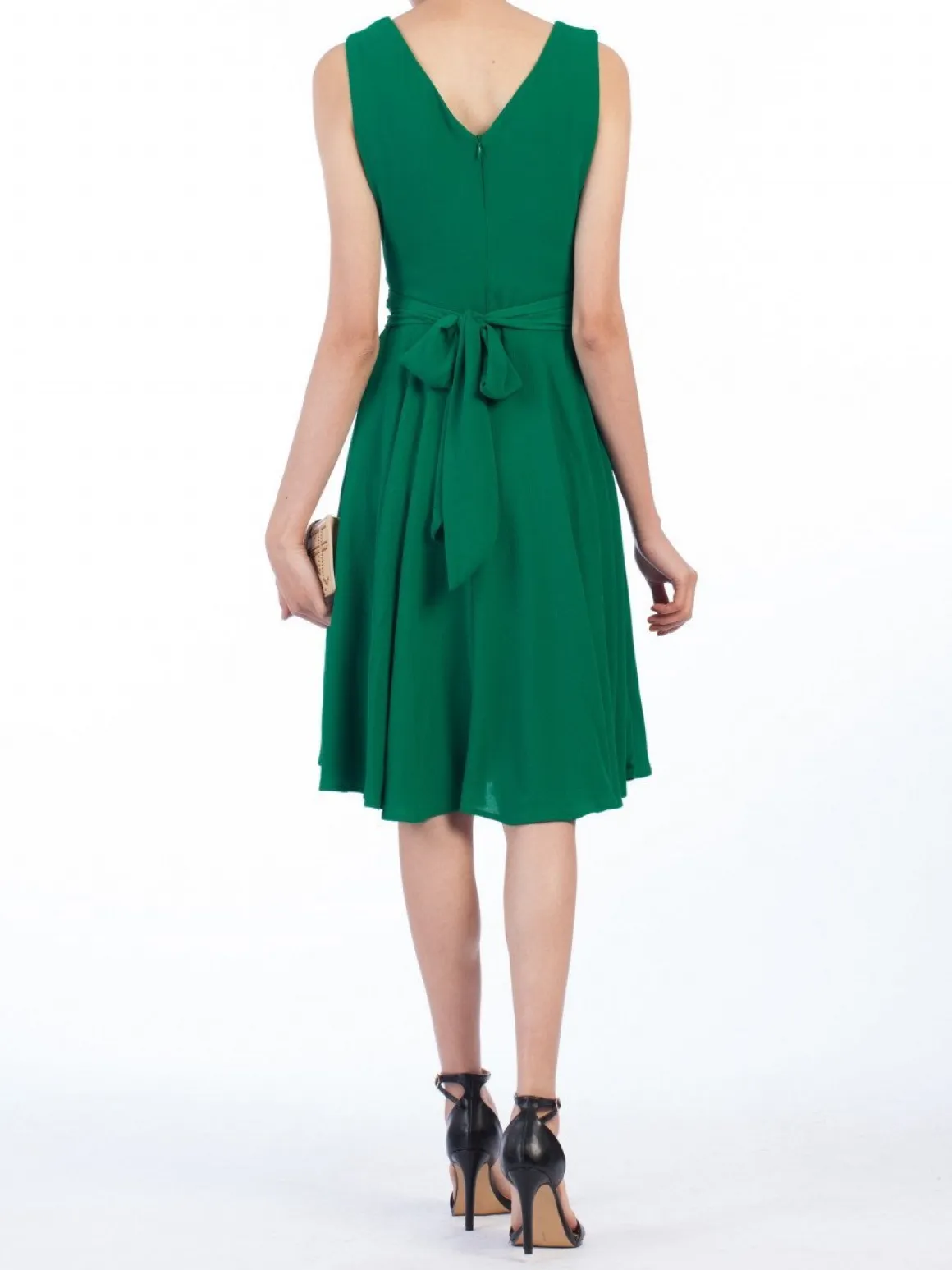 Green Wrap Belted Skater Dress, Green