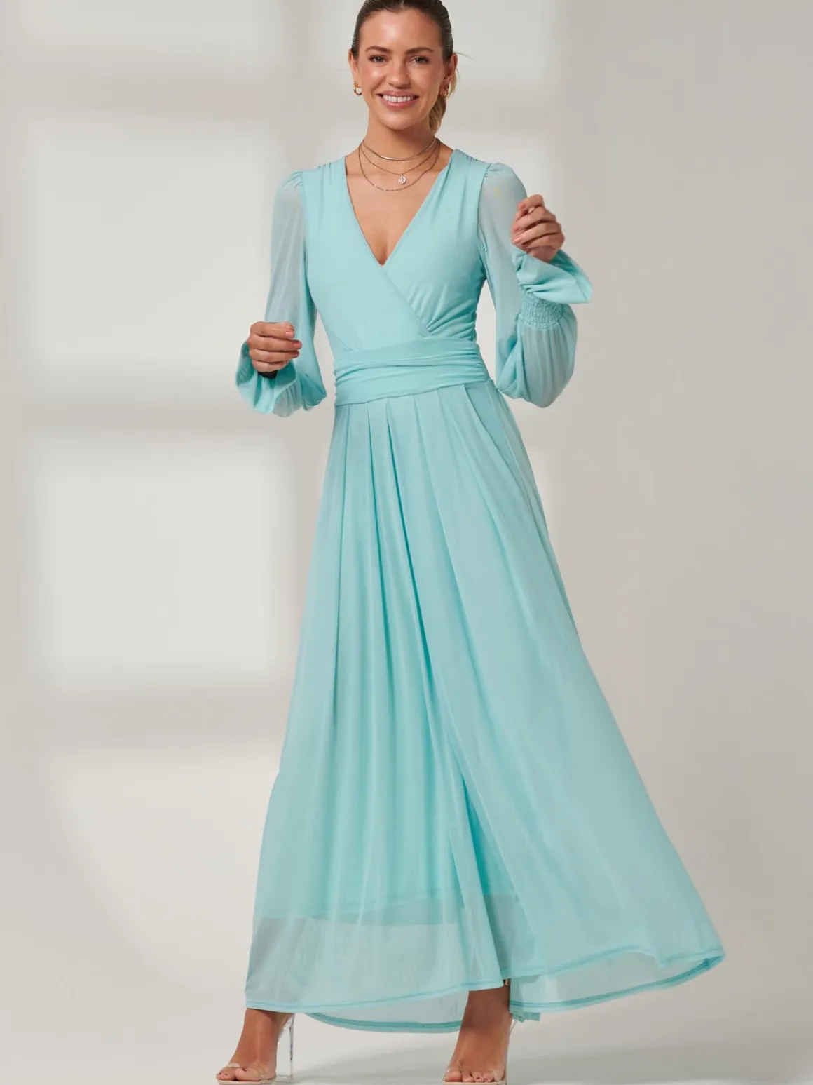 Greta Long Sleeve Mesh Maxi Dress, Light Green