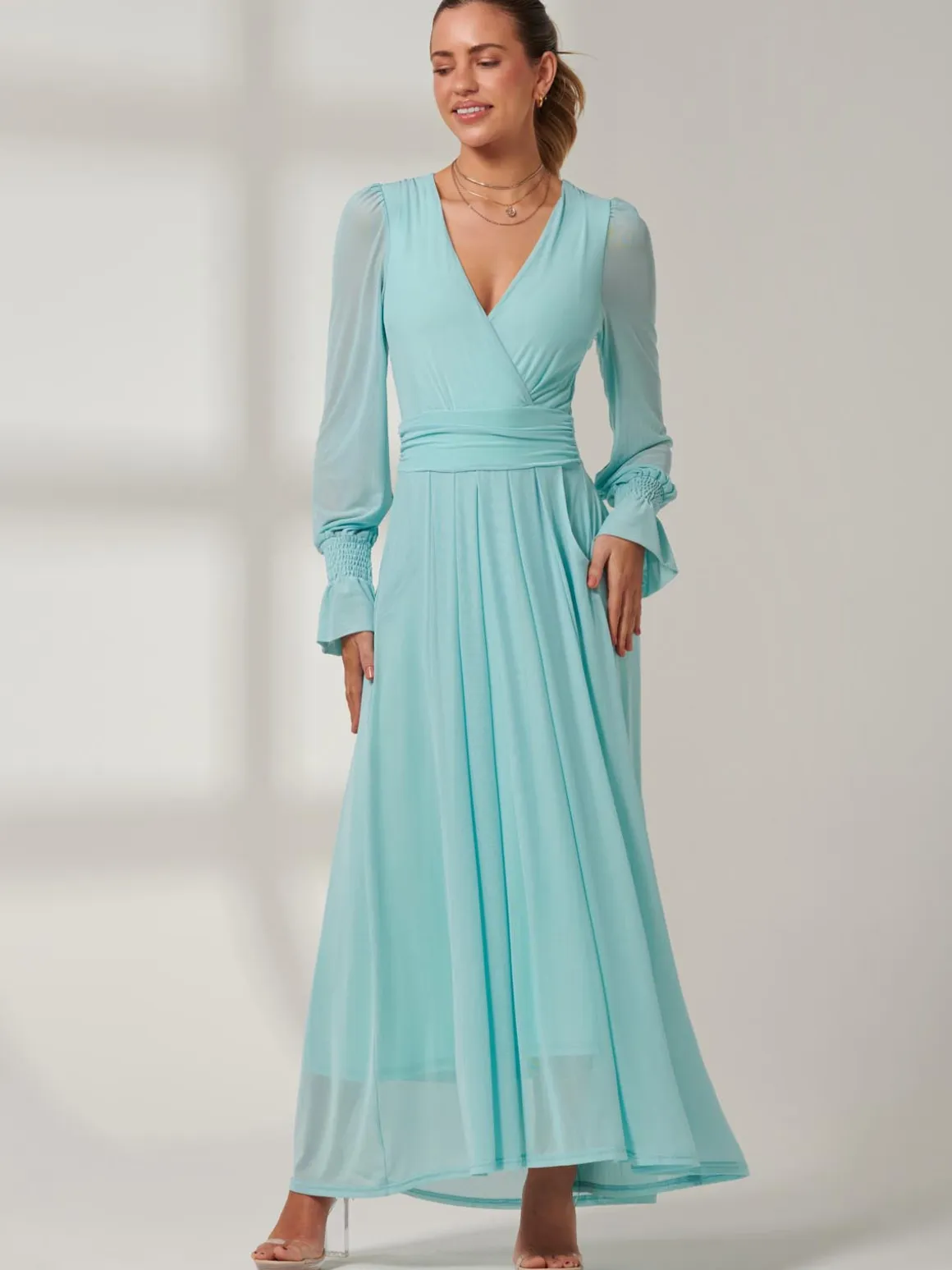 Greta Long Sleeve Mesh Maxi Dress, Light Green