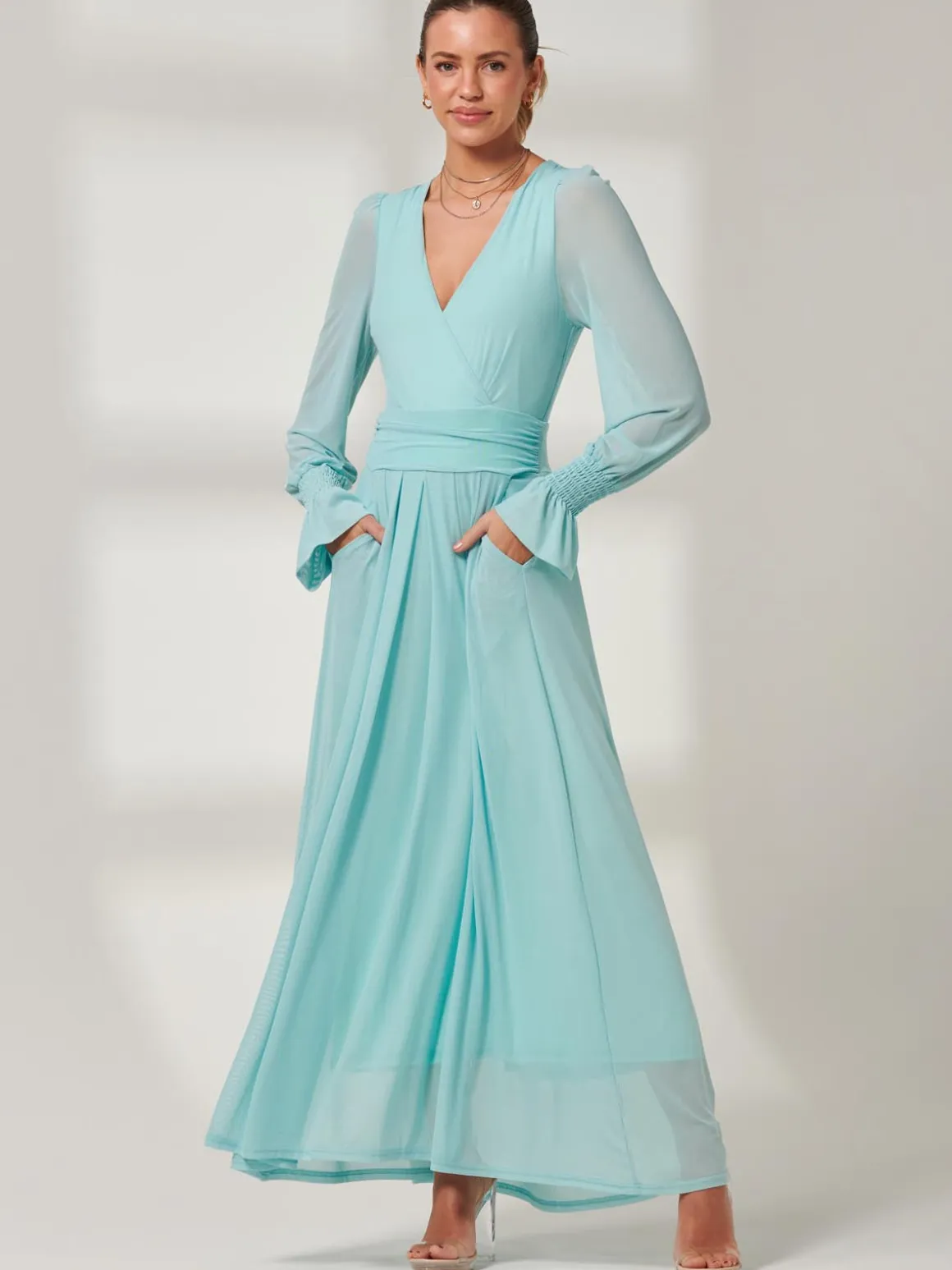 Greta Long Sleeve Mesh Maxi Dress, Light Green