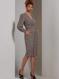 Gwen Print Long Sleeve Pegged Dress, Animal Multi