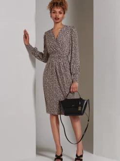Gwen Print Long Sleeve Pegged Dress, Animal Multi