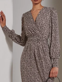 Gwen Print Long Sleeve Pegged Dress, Animal Multi