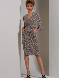 Gwen Print Long Sleeve Pegged Dress, Animal Multi