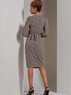 Gwen Print Long Sleeve Pegged Dress, Animal Multi