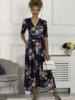 Haizley Floral Print Mesh Maxi Dress, Navy