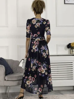 Haizley Floral Print Mesh Maxi Dress, Navy