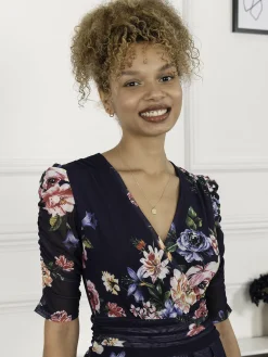 Haizley Floral Print Mesh Maxi Dress, Navy