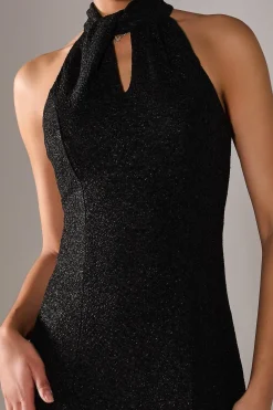 Halter Neck Fishtail Maxi Dress, Black