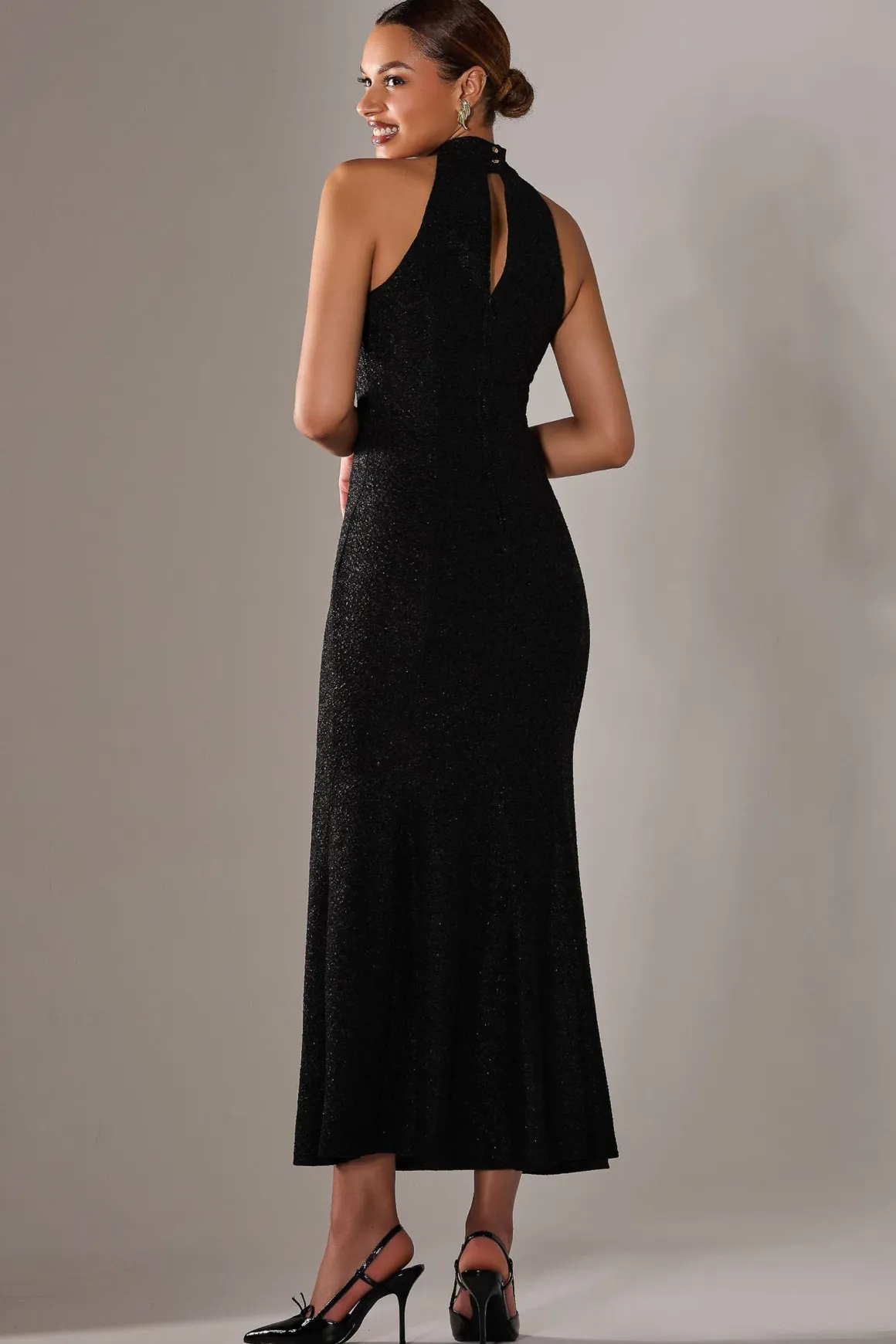 Halter Neck Fishtail Maxi Dress, Black
